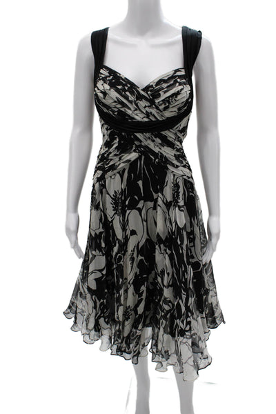 Tadashi Women Fit & Flare Dress Black Silk Floral Long Zip Size 10