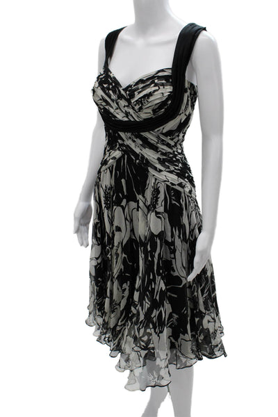 Tadashi Women Fit & Flare Dress Black Silk Floral Long Zip Size 10