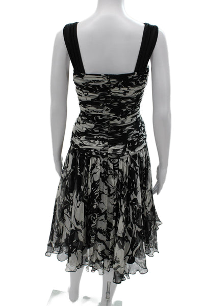 Tadashi Women Fit & Flare Dress Black Silk Floral Long Zip Size 10