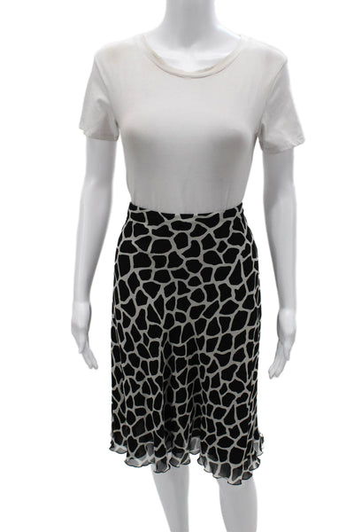 Sutton Studio Womens A-Line Flare Midi Silk Animal Print Skirt Size 8