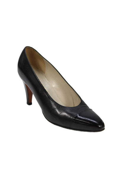 Chanel Womens Leather Slip On Paneled Detail Heels Black Size EUR 36