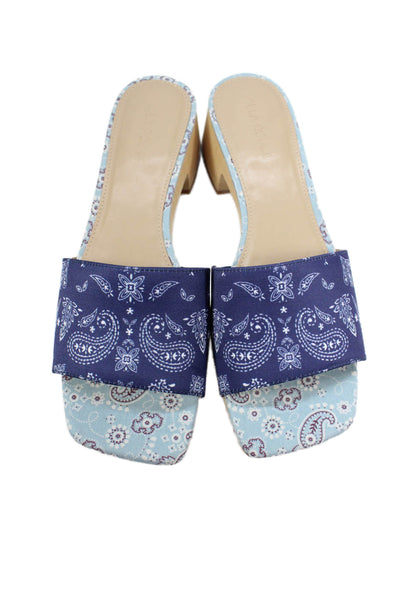 Villa Rouge Womens Block Heel Bandana Print Slide Sandals Blue White Size 7.5