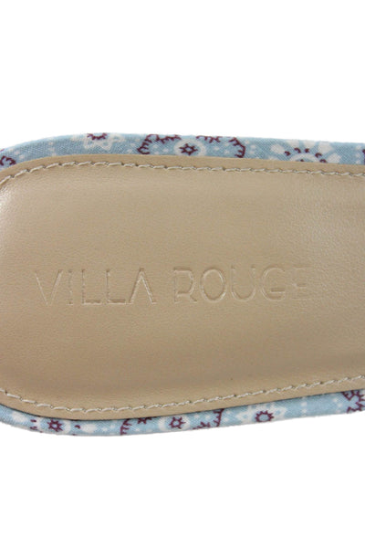 Villa Rouge Womens Block Heel Bandana Print Slide Sandals Blue White Size 7.5