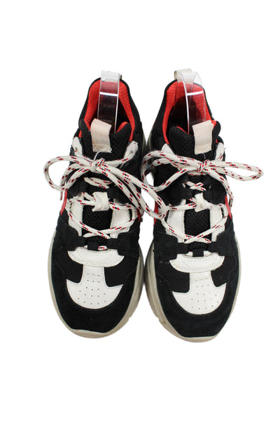 Isabel Marant Womens Lace Up Colorblock Suede Trainers Sneakers Black Red 38