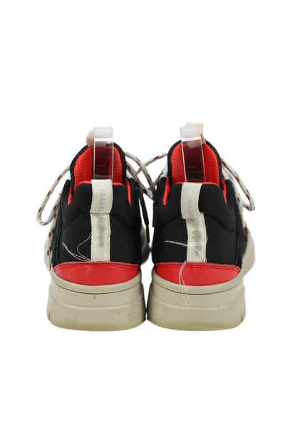 Isabel Marant Womens Lace Up Colorblock Suede Trainers Sneakers Black Red 38