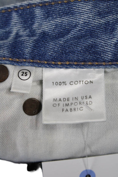 Grlfrnd Womens Cropped Boyfriend Jeans Light Blue High Rise 100% Cotton Size 25