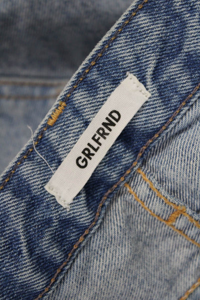 Grlfrnd Womens Cropped Boyfriend Jeans Light Blue High Rise 100% Cotton Size 25