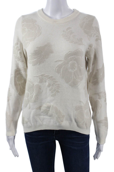 Rachel Zoe Unisex Pullover Sweater Beige Floral Crew Neck Long Sleeve Size M