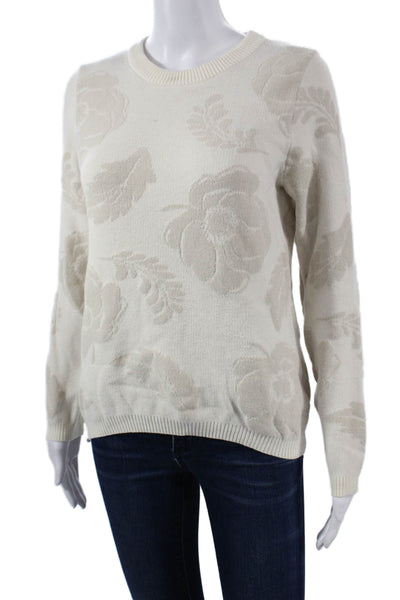 Rachel Zoe Unisex Pullover Sweater Beige Floral Crew Neck Long Sleeve Size M