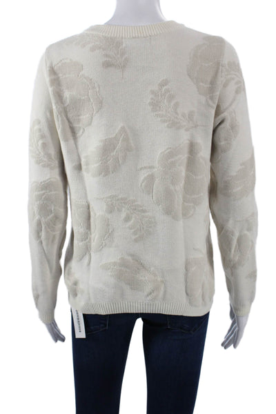 Rachel Zoe Unisex Pullover Sweater Beige Floral Crew Neck Long Sleeve Size M