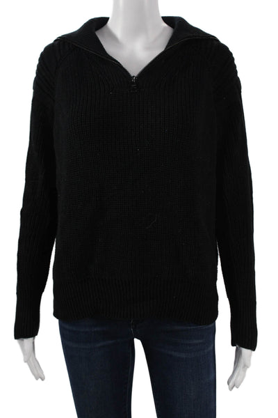525 Unisex Black Cotton Collared Pullover Sweaters Zip Long Sleeve Size S