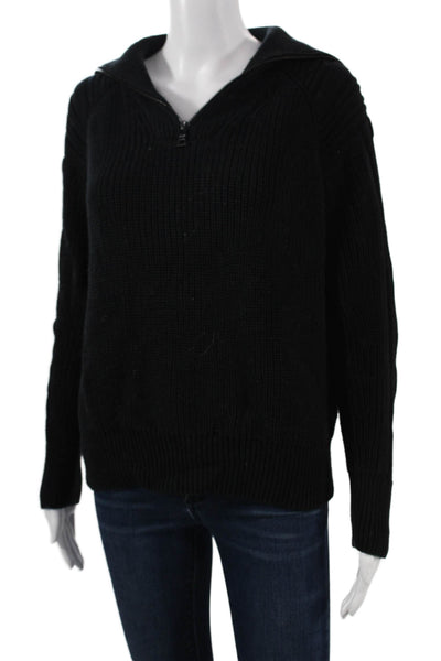525 Unisex Black Cotton Collared Pullover Sweaters Zip Long Sleeve Size S