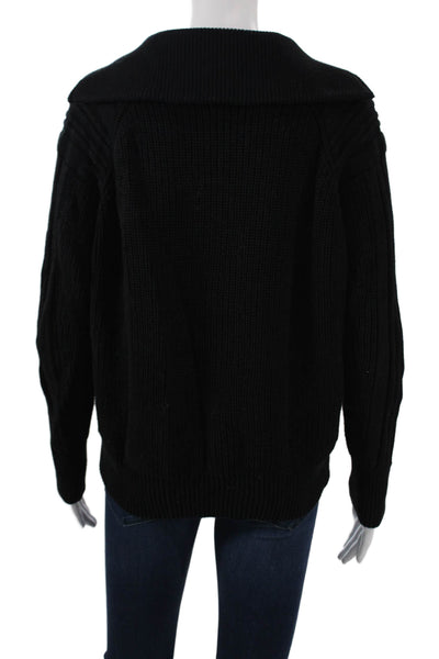 525 Unisex Black Cotton Collared Pullover Sweaters Zip Long Sleeve Size S