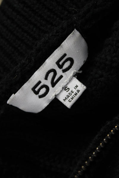 525 Unisex Black Cotton Collared Pullover Sweaters Zip Long Sleeve Size S