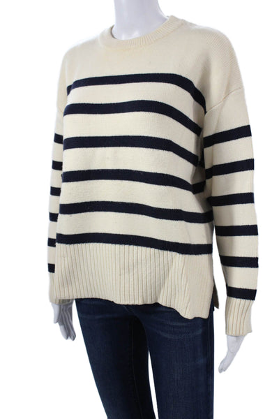 Zara Unisex Beige Striped Crew Neck Long Sleeve Pullover Sweaters Size S