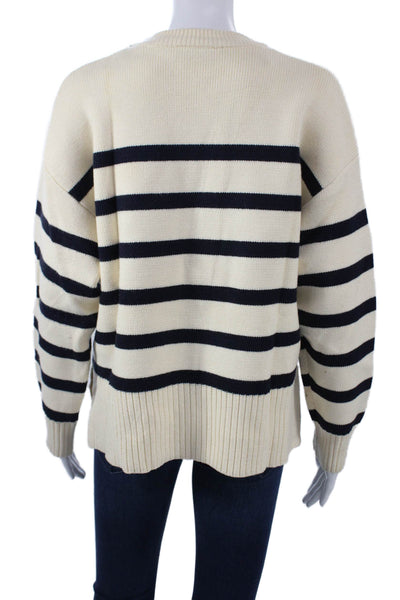 Zara Unisex Beige Striped Crew Neck Long Sleeve Pullover Sweaters Size S