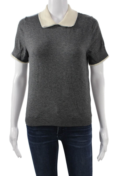 Zara Womens Basic Collared Short Sleeve Sweater Gray Size S