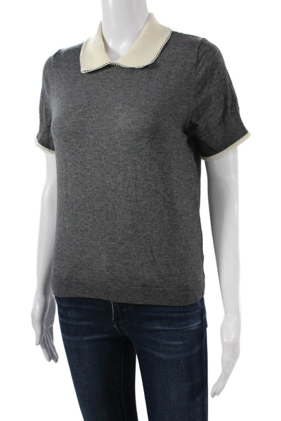 Zara Womens Basic Collared Short Sleeve Sweater Gray Size S