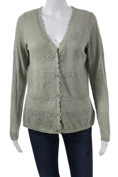 Frye Unisex Green Geometric V-Neck Button Cardigan Size M
