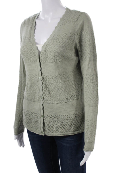 Frye Unisex Green Geometric V-Neck Button Cardigan Size M