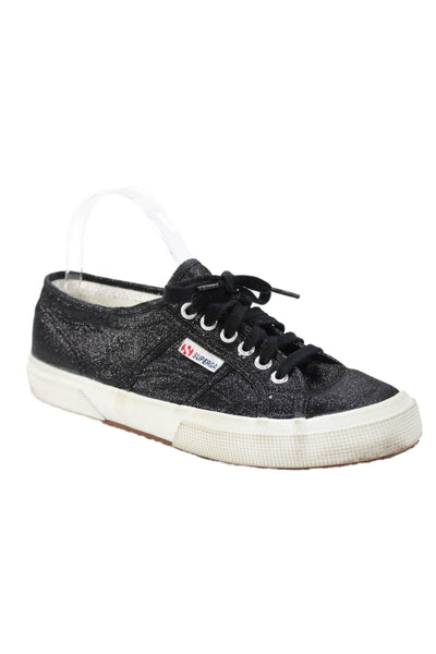 Superga Womens Low Top Lace Up Sneakers Black Metallic Size 9