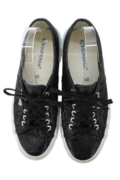 Superga Womens Low Top Lace Up Sneakers Black Metallic Size 9