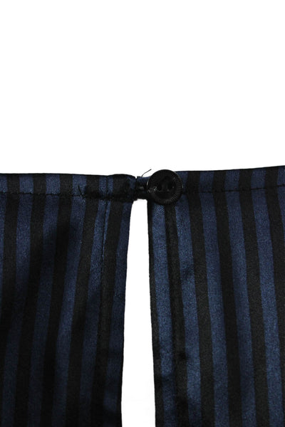 Eileen Fisher Women Striped Dark Blue Silk Short Sleeve Neck Blouse Size L