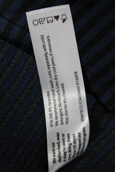 Eileen Fisher Women Striped Dark Blue Silk Short Sleeve Neck Blouse Size L