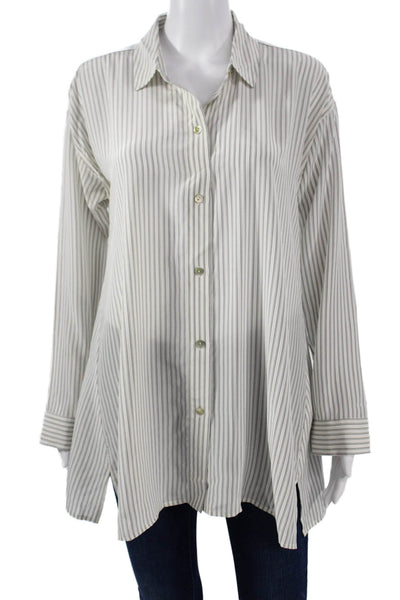 Eileen Fisher Women White Striped Tunic Button-Up Size XS Petite