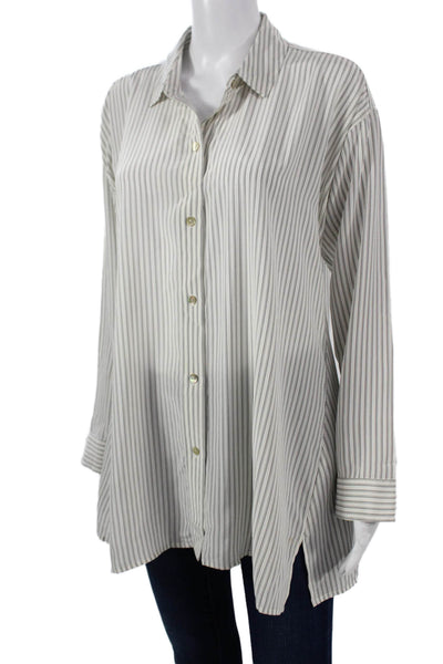Eileen Fisher Women White Striped Tunic Button-Up Size XS Petite