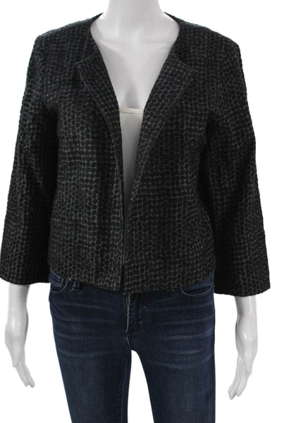Eileen Fisher Womens Black Organic Cotton V-Neck 3/4-Sleeve Blazer Size M
