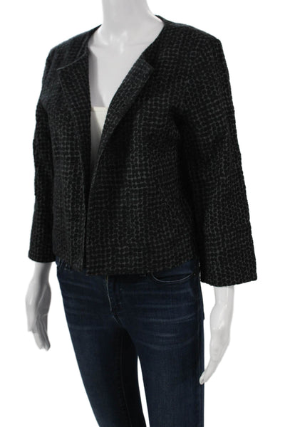 Eileen Fisher Womens Black Organic Cotton V-Neck 3/4-Sleeve Blazer Size M