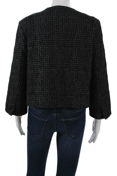 Eileen Fisher Womens Black Organic Cotton V-Neck 3/4-Sleeve Blazer Size M