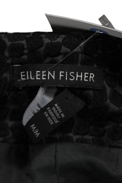 Eileen Fisher Womens Black Organic Cotton V-Neck 3/4-Sleeve Blazer Size M