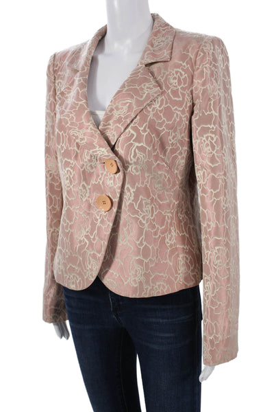Armani Collezioni Women Floral Pink Blazer Collared Long Sleeve Size 12