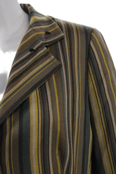 Akris Punto Women Brown Striped Wool Blazer Collared Button Long Sleeve Size 12