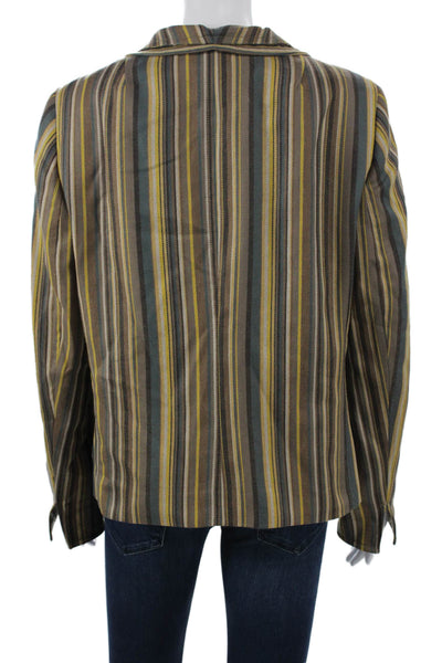 Akris Punto Women Brown Striped Wool Blazer Collared Button Long Sleeve Size 12