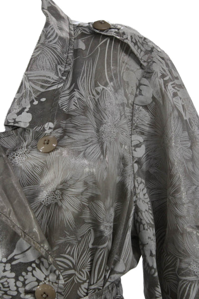 Armani Collezioni Womens Trench Coat Floral Gray 3/4 Sleeve Size 46