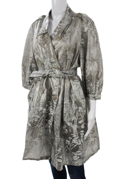 Armani Collezioni Womens Trench Coat Floral Gray 3/4 Sleeve Size 46