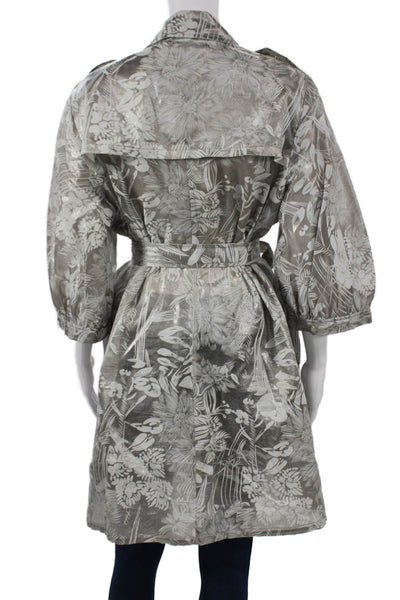 Armani Collezioni Womens Trench Coat Floral Gray 3/4 Sleeve Size 46