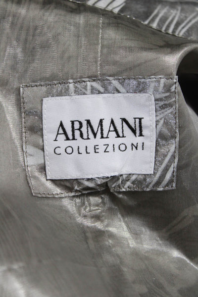 Armani Collezioni Womens Trench Coat Floral Gray 3/4 Sleeve Size 46