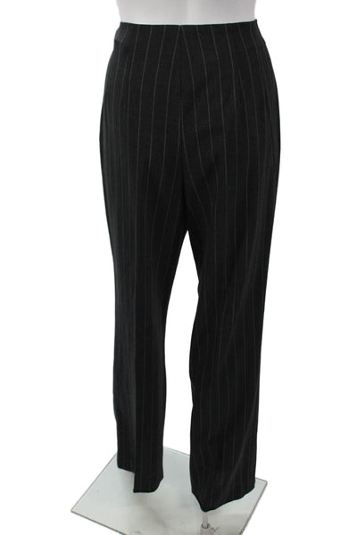 Piazza Sempione Womens Dress Pants Black Striped Wool Size 46