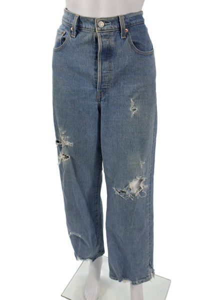 Levis Womens Blue Straight Wide Leg Jeans High Rise Size 30