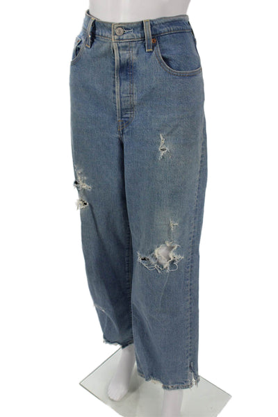Levis Womens Blue Straight Wide Leg Jeans High Rise Size 30