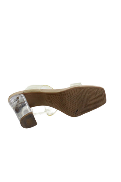 BP. Womens Block Heel Double PVC Strap Slide Sandals Clear White 7.5M