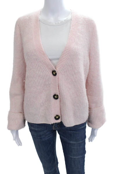 Intermix Unisex Pink V-Neck Alpaca Wool Blend Cardigan Long Sleeve Size L