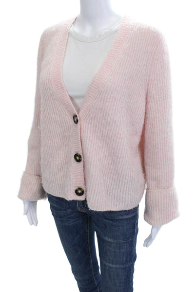 Intermix Unisex Pink V-Neck Alpaca Wool Blend Cardigan Long Sleeve Size L