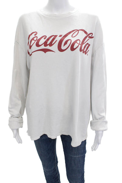 Zara Unisex Pullover Sweatshirt White Graphic Crewneck Cotton Longsleeve Size M