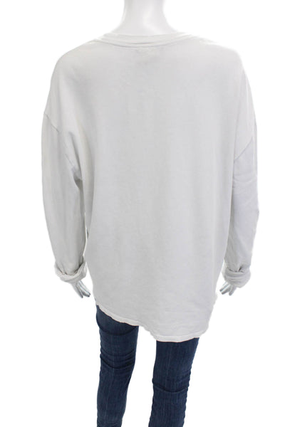 Zara Unisex Pullover Sweatshirt White Graphic Crewneck Cotton Longsleeve Size M