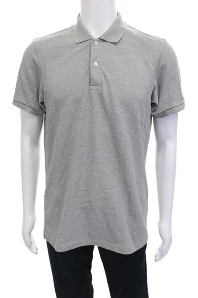 Uniqlo Mens Short Sleeve Collared Knit Polo Shirt Gray Cotton Size Medium